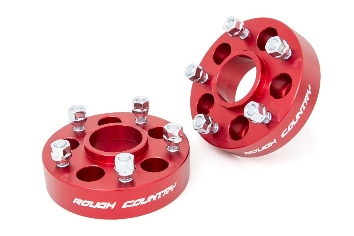 Jeep Wrangler Wheel Adapters - Rough Country - 1.5 Inch, 5x4.5 to 5x5 - Red - '87-'06